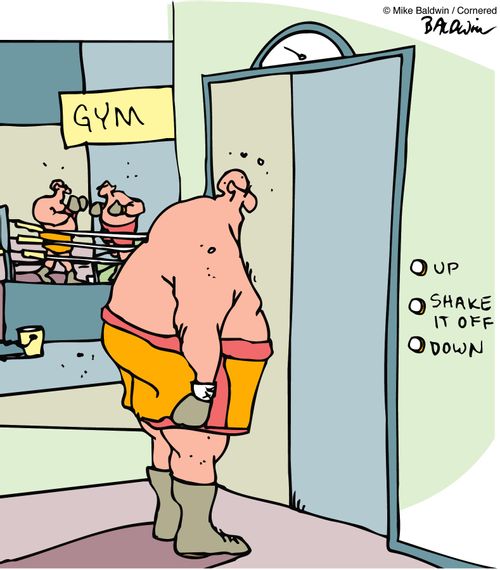 Boxer takes the elevator / Up, down, shake it off.