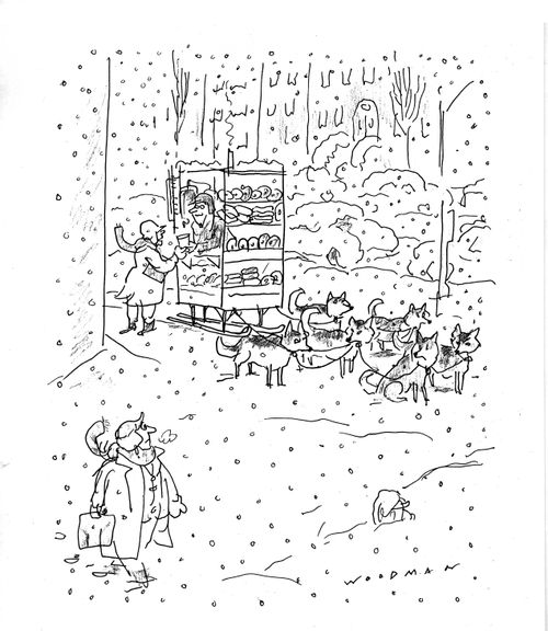 Selling food out of a sleigh.