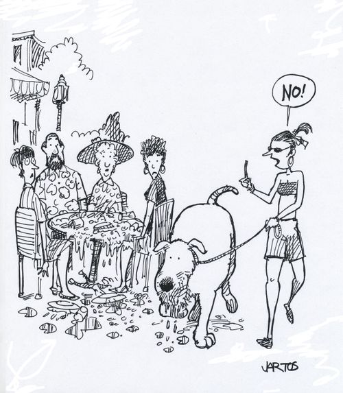 Dog eats picnic.