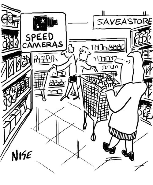 Speed camera in supermarket to catch speeding trollies.