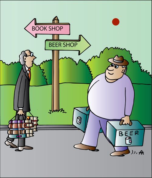 Book shop and beer shop customer.