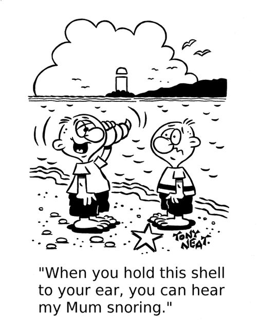 'When you hold this shell to your ear, you can hear my Mum snoring.'