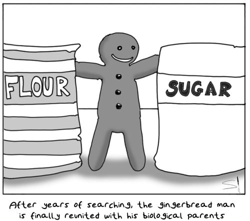After years of searching, the gingerbread man is finally reunited with his biological parents