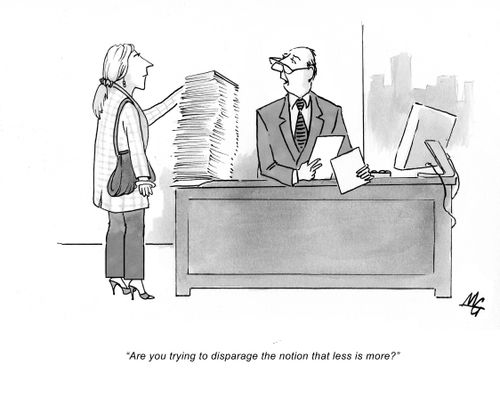 'Are you trying to disparage the notion that less is more.'