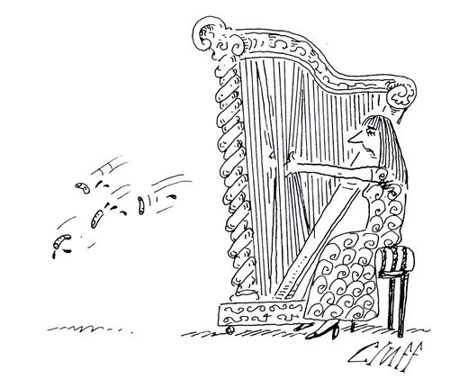 Harpist slicing fingers on strings