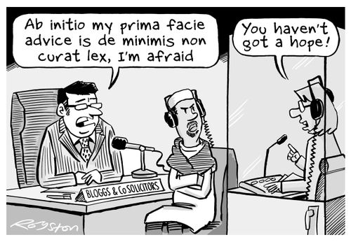 Solicitor speaks legal jargon and has a translator who tells client: 'You haven't a hope!'