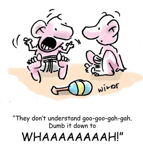 'They don't understand goo-goo-gah-gah. Dumb it down to WHAAAAAH!'
