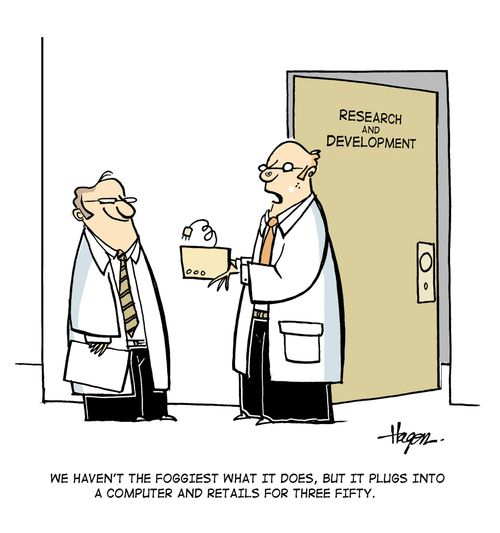 'We haven't the foggiest what it does,but it plugs into a computer and retails for three fifity.'