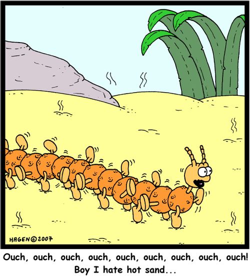 'Ouch, ouch, ouch, ouch, ouch, ouch, ouch, ouch, ouch! Boy I hate hot sand...'