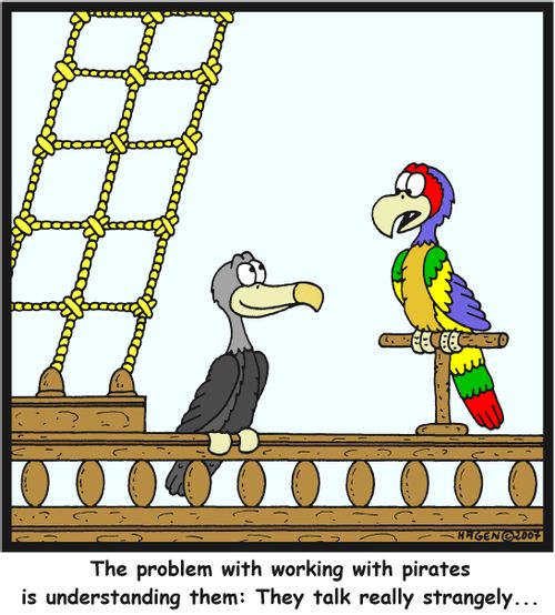 'The problem with working with pirates is understanding them: They talk really strangely...'