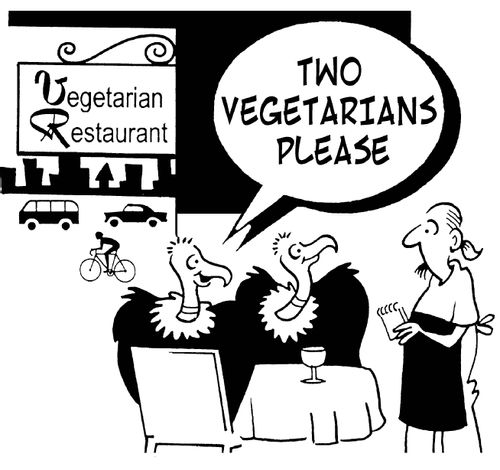 Vegetarian restaurant: 'Two vegetarians please.'