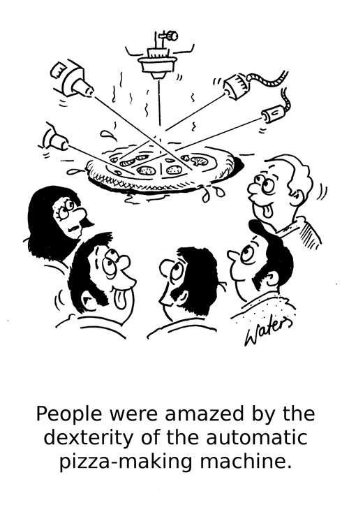 People were amazed by the dexterity of the automatic pizza-making machine.