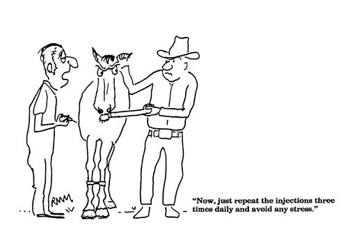 'Now, just repeat the injections three times daily and avoid any stress.'