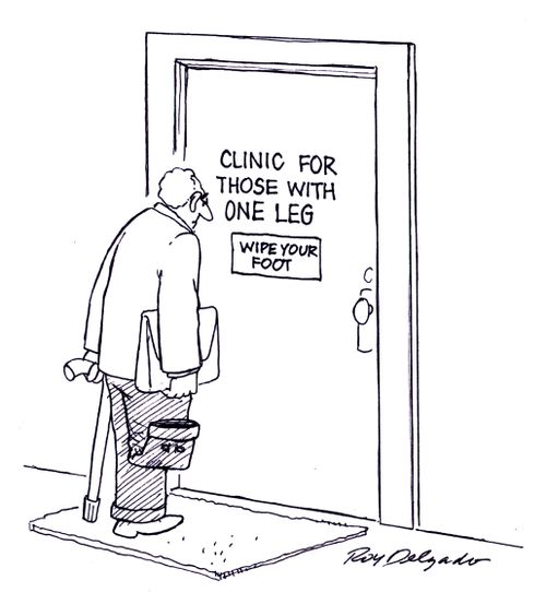 Clinic for those with one leg - Wipe your foot.