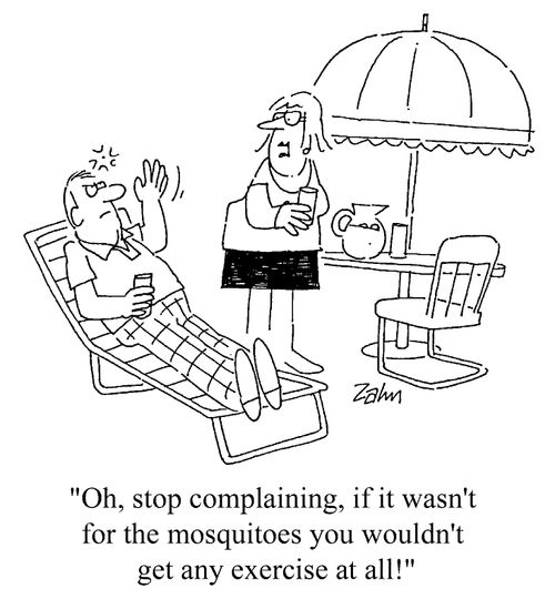 "...Stop complaining if it wasn't for the mosquitoes you wouldn't get any exercise at all!"
