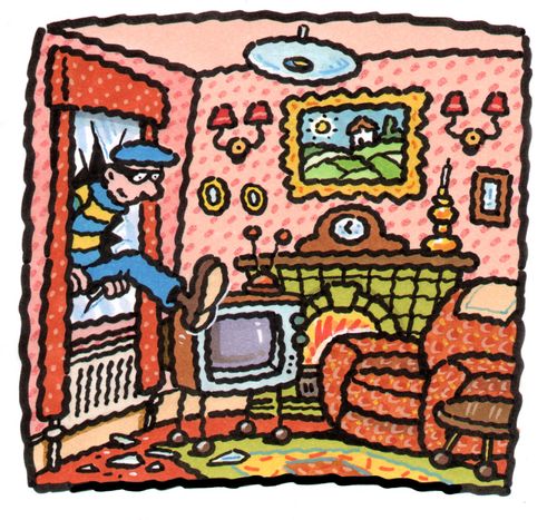 Burglar entering a living room.