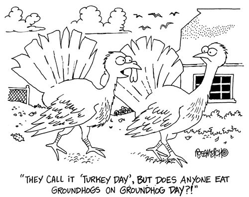 "They call it 'Turkey Day', but does anyone eat groundhogs on Groundhog Day?!"
