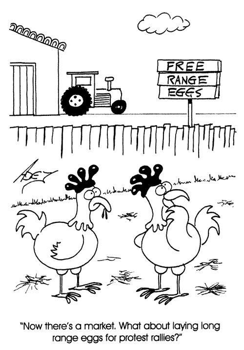 "What about laying long-range eggs for protest rallies?"