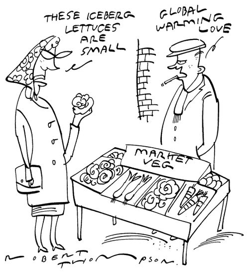 "These iceberg lettuces are small" / "Global warming love."