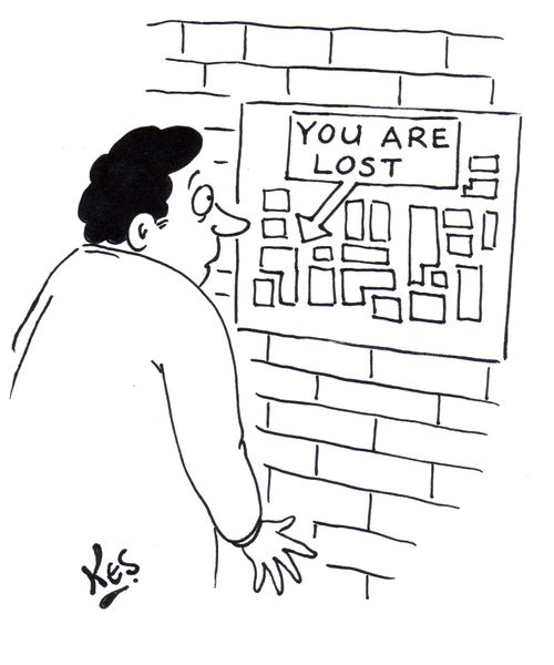 Man looks at street map which reads: You are lost.