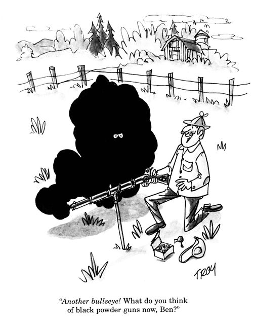 'Another bullseye!  What do you think of black poweder guns now, Ben?'