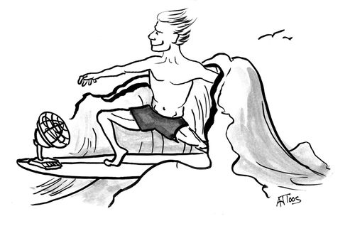 Surfer Blowing Back His Hair.