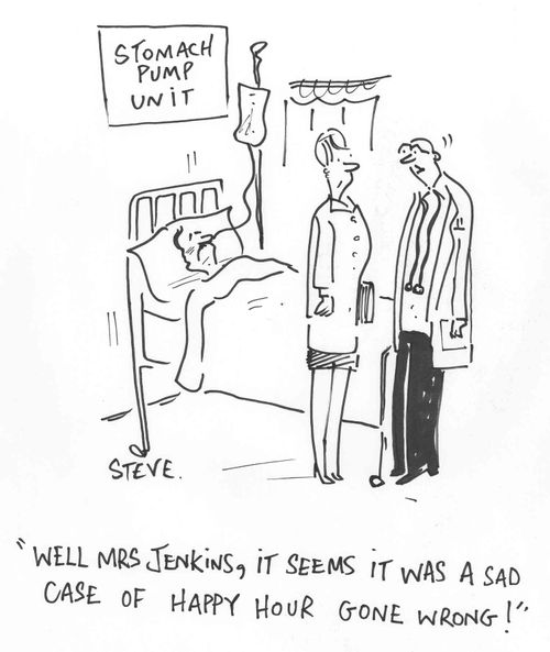 "Well, Mrs Jenkins, it seems it was a sad case of happy hour gone wrong."