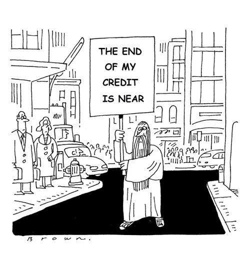 Protesting man's sign reveals that his credit has run out.