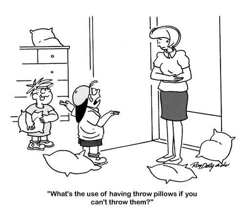'What's the use of having throw pillows if you can't throw them?'