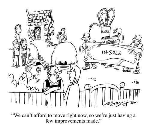 Old woman in shoe says: 'We can't afford to move, so we're just having a few improvements made.'