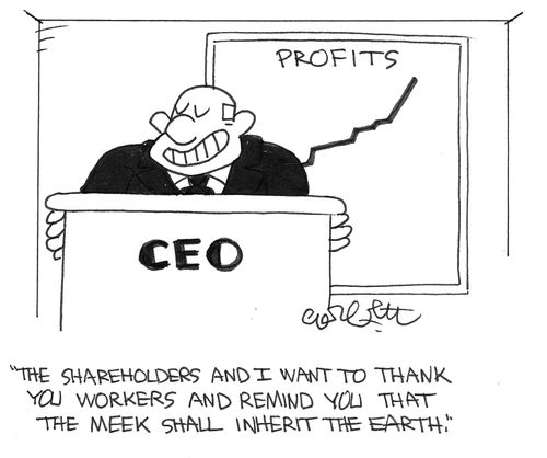 CEO thanks workers and reminds them  that the meek shall inherit the earth.