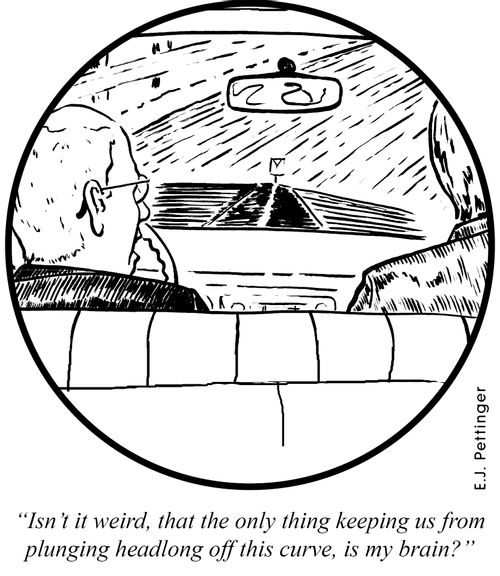 'Isn't it weird, that the only thing keeping us from plunging headlong off this curve, is my brain?'