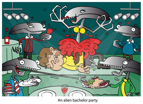 An alien bachelor party,