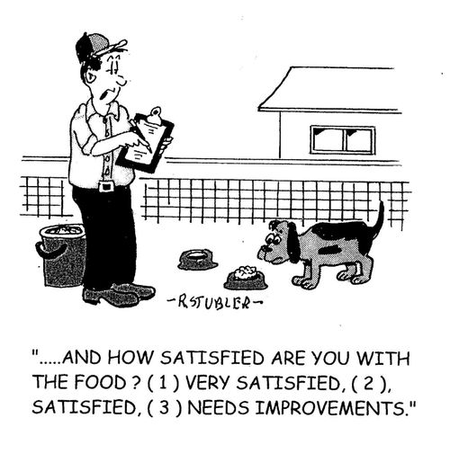 '...and how satisfied are you with the food? (1) very satisfied,(2) satisfied,(3) needs improvements.'