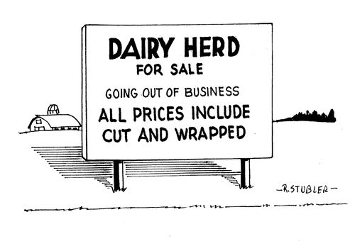 'Dairy herd for sale. Going out of business. All prices include cut and wrapped.'