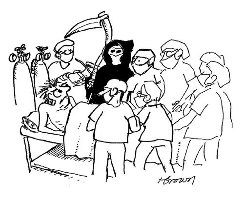 The Grim Reaper as a surgical assistant.