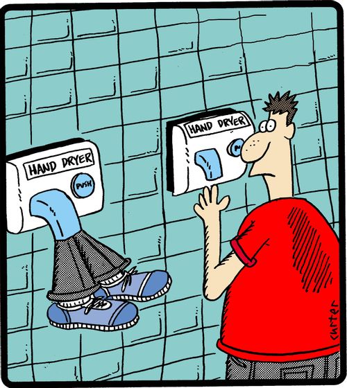 Hand dryer sucks up entire person.
