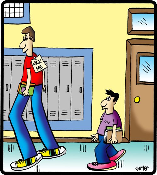 Really tall guy with a 'Kick Me' sign attached.