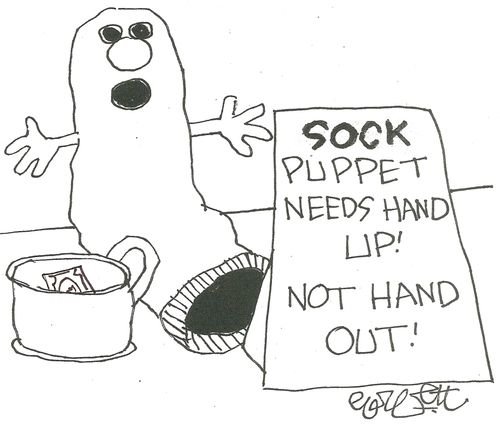 Sock puppet needs hand up! Not hand out!