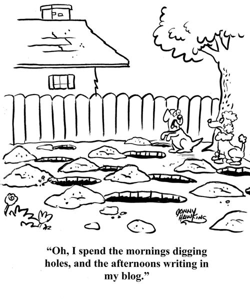 'Oh, I spend the mornings digging holes, and the afternoons writing in my blog.'