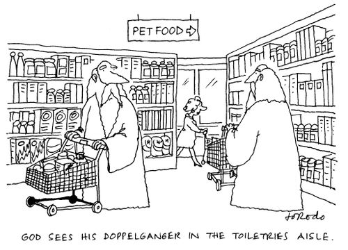 God sees his doppelganger in the toiletries aisle.