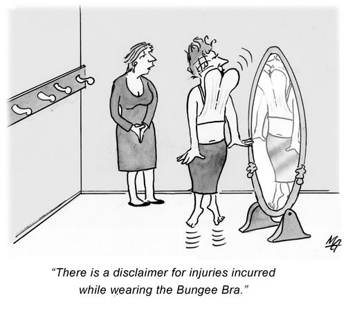 'There is a disclaimer for injuries incurred while wearing the Bungee Bra.'