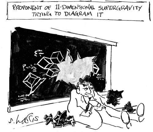 Proponent of 11-dimensional supergravity trying to diagram it.