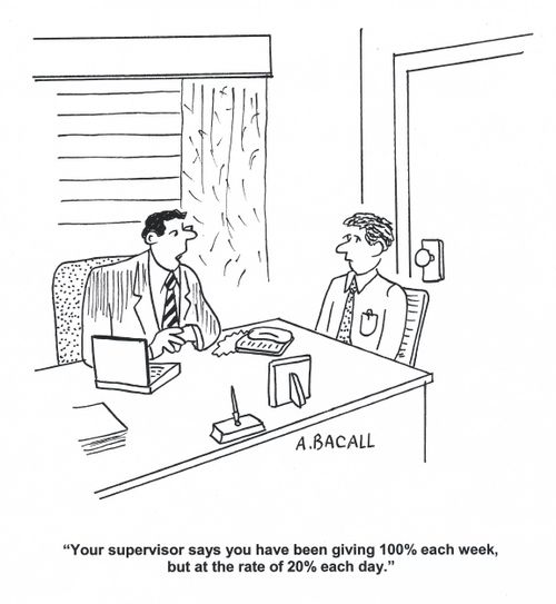 'Your supervisor says you have been giving 100 each week, but at the rate of 20 each day.'