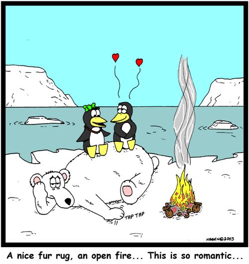 'A nice fur rug, an open fire... This is so romantic...' (colour)