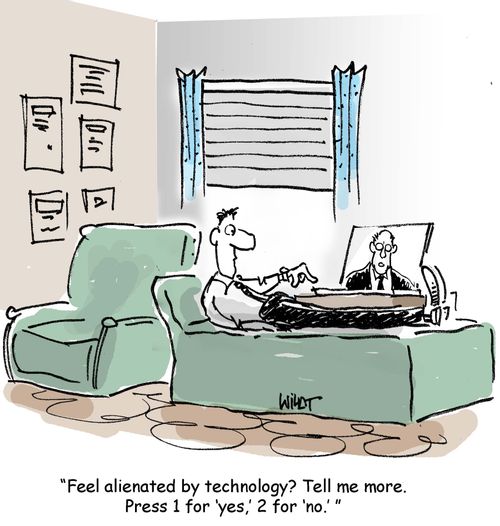 Feel alienated by technology? Tell me more. Press 1 for yes, 2 for no.