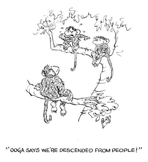 'Ooga says we're descended from people!'