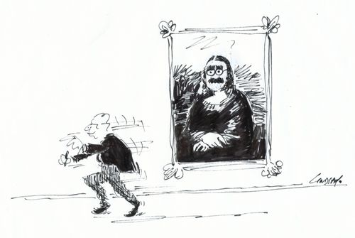 Graffiti on the Mona Lisa.