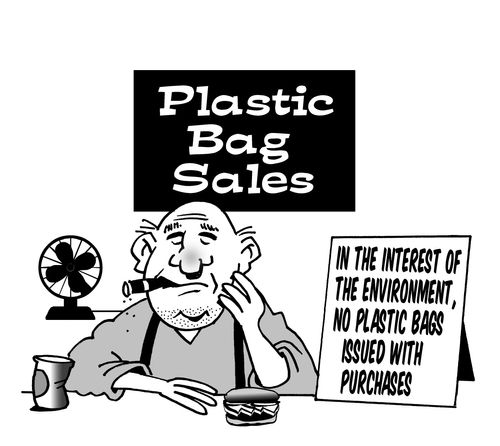 In the interest of the environment, no plastic bags issued with purchases.