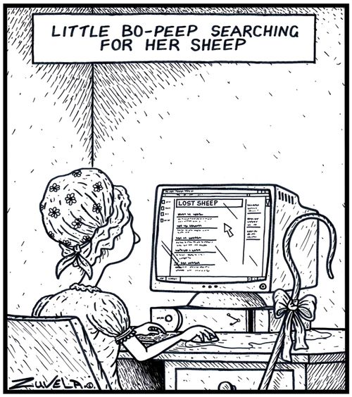 Little Bo-Peep searching for her sheep.